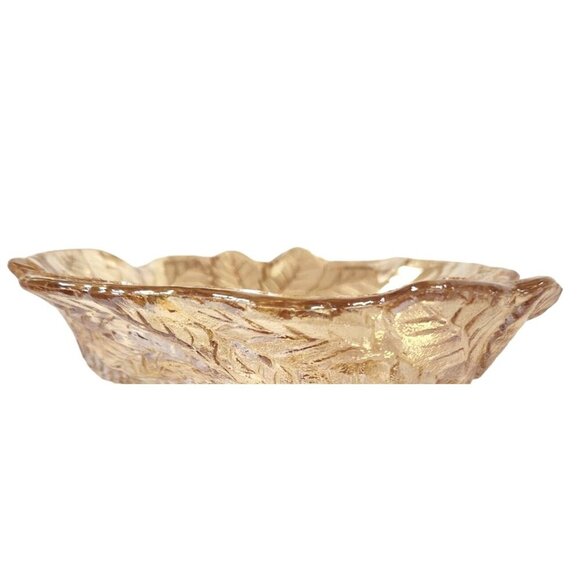 Vintage Carnival Indiana Glass Leaf Dish 7 Inch Decorative Bowl Textured Design - Picture 4 of 6